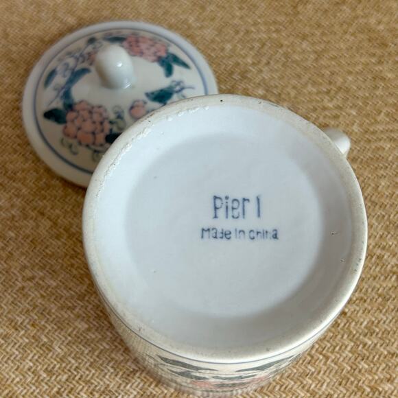 Vintage Pier 1 Floral Ceramic Tea Mug with Lid Pink Green Flowers China - Picture 8 of 8